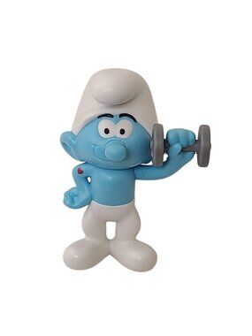2025 Burger King Hefty Smurf Figure Peyo Smurfs Weightlifting Toy